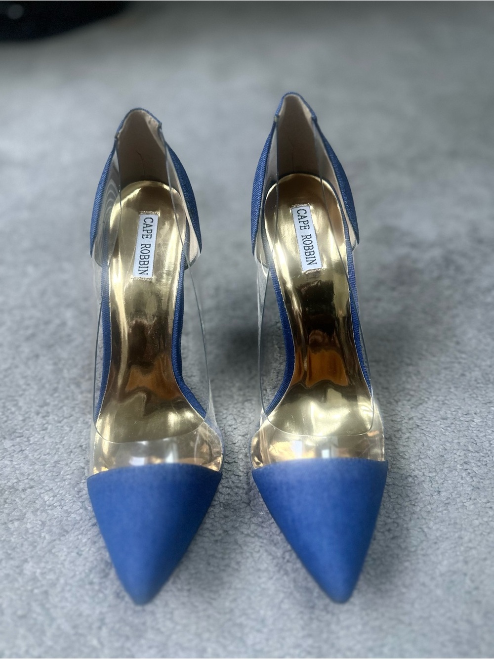 Cape Robbin Blue Denim Pointed-Toe Clear Panel Pumps